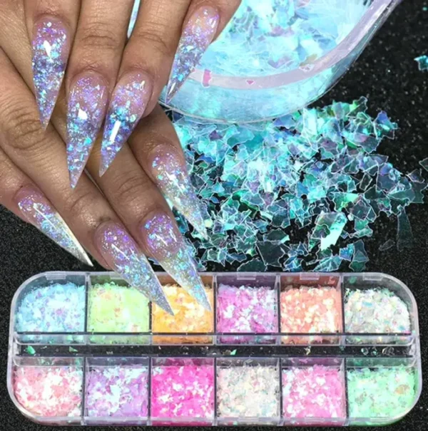 12-Colored Mermaid Nail Glitter Set