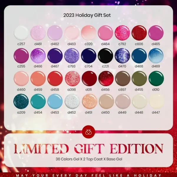 Reflective Seasonal Gel Polish Kit - 36 Colors + Base Coat