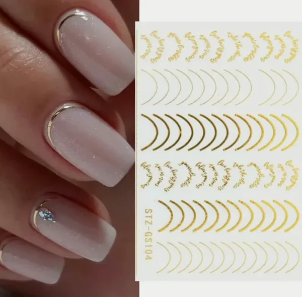 3-D Stripes Nail Stickers Rose Gold 8 Sheets Self-Sticking