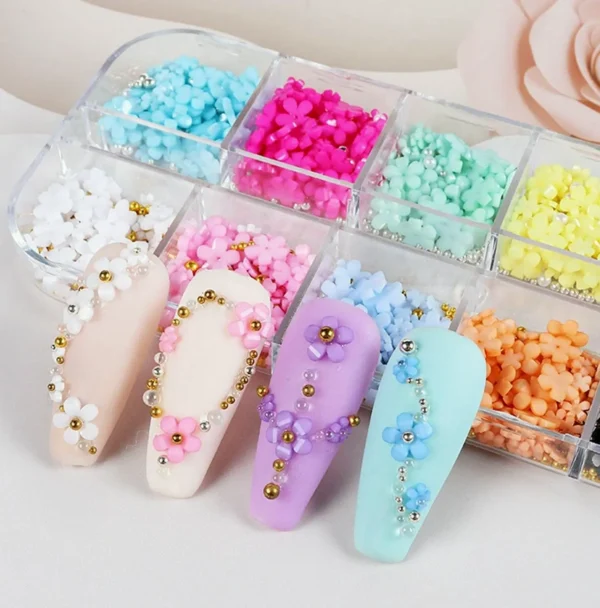 Three-Dimensional Flower Nail Charms - 12 Colors