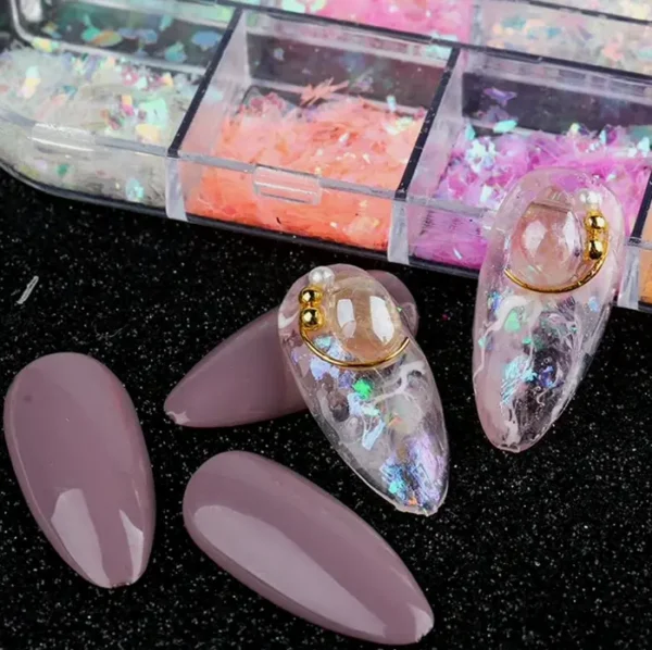 12-Colored Mermaid Nail Glitter Set