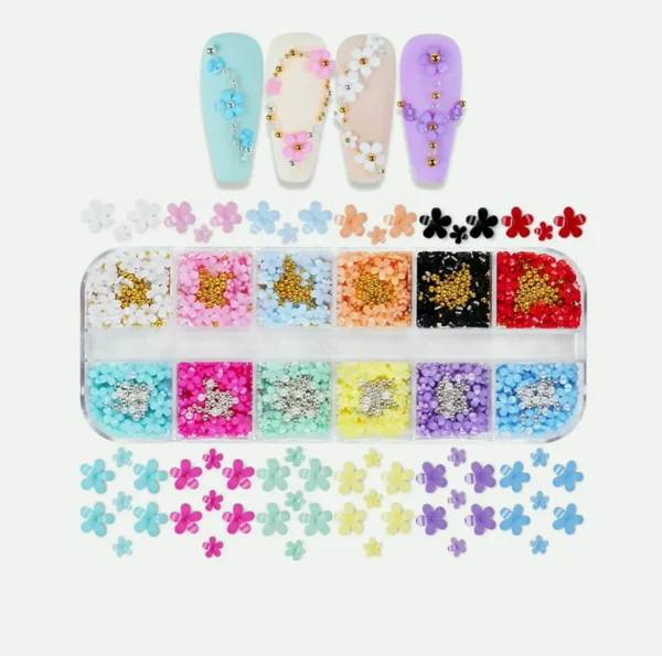 Three-Dimensional Flower Nail Charms - 12 Colors