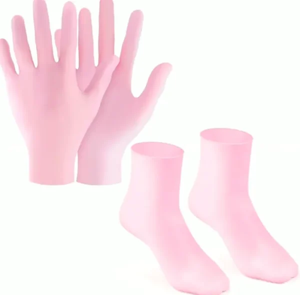 Pink Silicone Moisturizing Socks & Gloves Set (1 Pair Each)