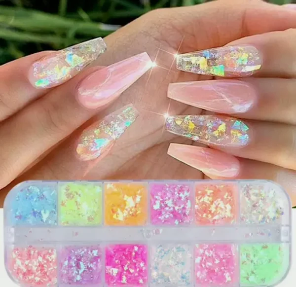 12-Colored Mermaid Nail Glitter Set