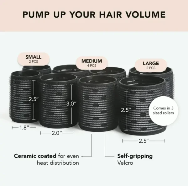 Kitsch Thermal Hair Rollers for Various Types - 8pcs Black