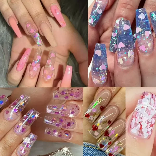 Shiny Heart Manicure Glitter 3-D Decorfor Valentine’s