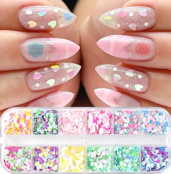 Shiny Heart Manicure Glitter 3-D Decorfor Valentine’s