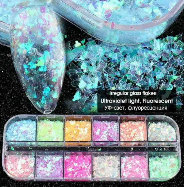 12-Colored Mermaid Nail Glitter Set