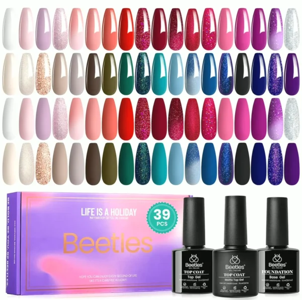 Reflective Seasonal Gel Polish Kit - 36 Colors + Base Coat