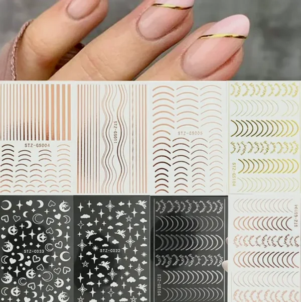 3-D Stripes Nail Stickers Rose Gold 8 Sheets Self-Sticking