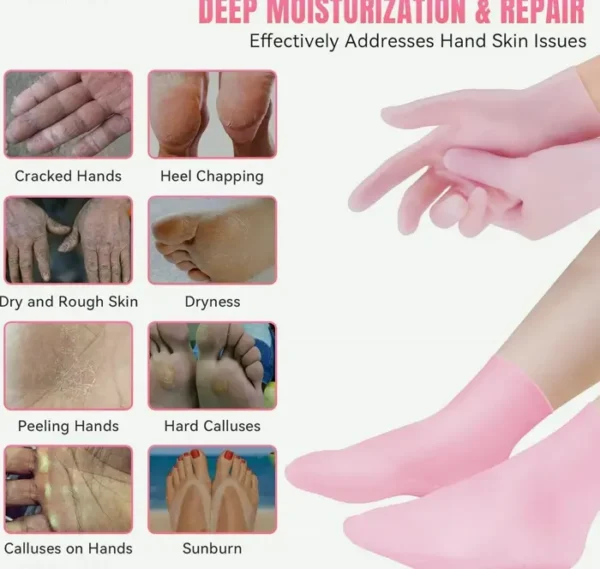 Pink Silicone Moisturizing Socks & Gloves Set (1 Pair Each)
