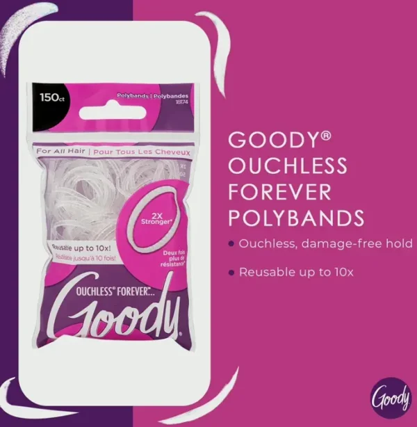 Giddy Ouchless Elastic Hair Tie - 150 Count, Clear