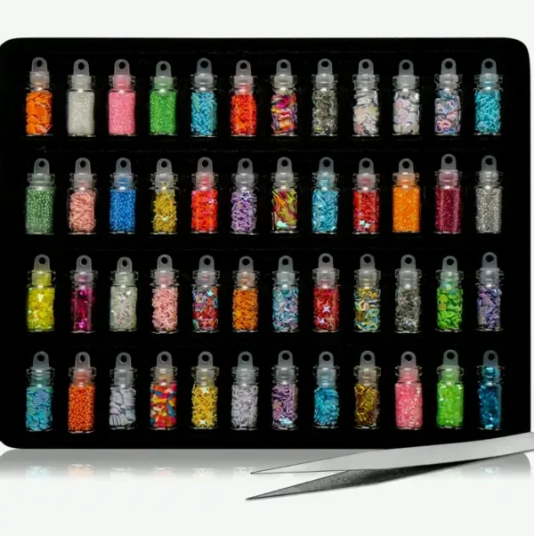 3D Art Decoration Mini Bottles - 48 Containers with Included Tweezers