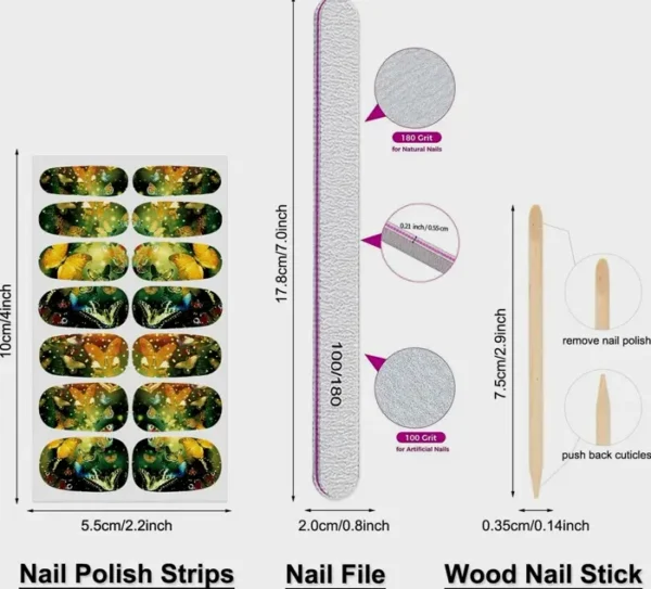 Nail Wraps with Cuticle Stick 15-Pack Star Designs