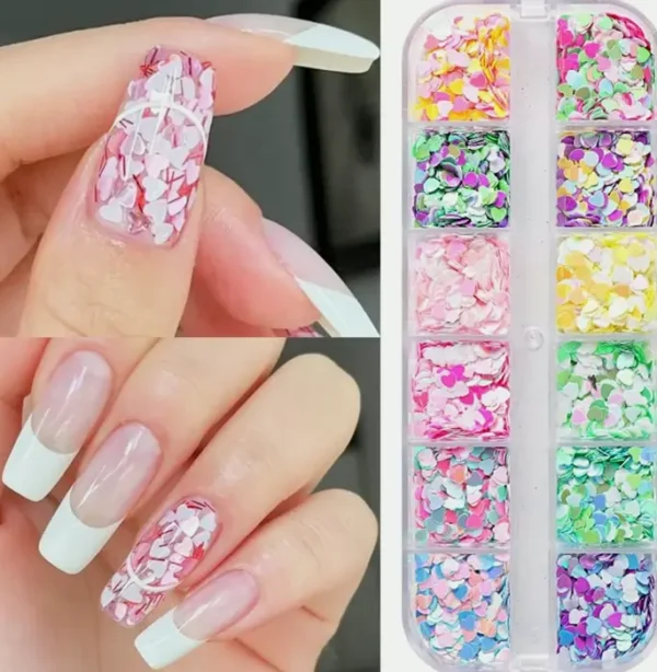 Shiny Heart Manicure Glitter 3-D Decorfor Valentine’s