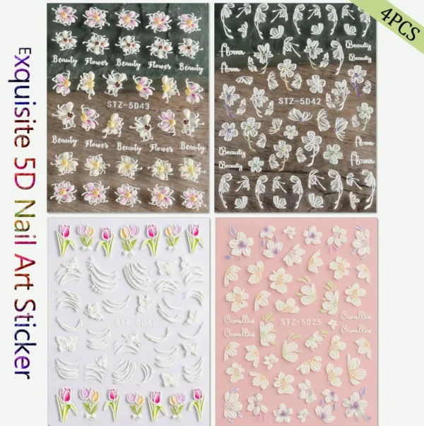 Embossed Petal Manicure Art Decals (4 Sheets)