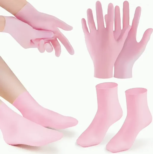 Pink Silicone Moisturizing Socks & Gloves Set (1 Pair Each)