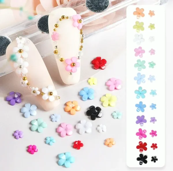 Three-Dimensional Flower Nail Charms - 12 Colors