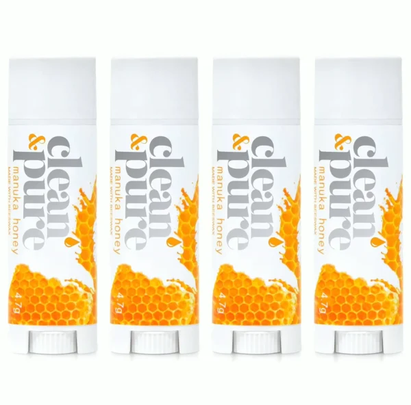 Clean Beekeeper’s Top Lip Balms, 4-Pack Lip Set with Manuka Honey