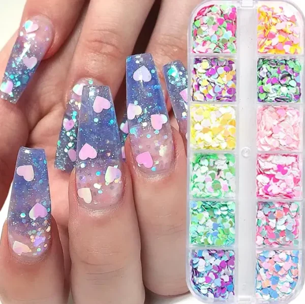 Shiny Heart Manicure Glitter 3-D Decorfor Valentine’s