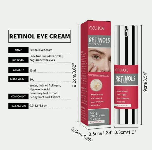 Retinol Eye Cream with Hyaluronic Acid & Collagen - Anti-Aging Formula for Fine Lines, Hydration
